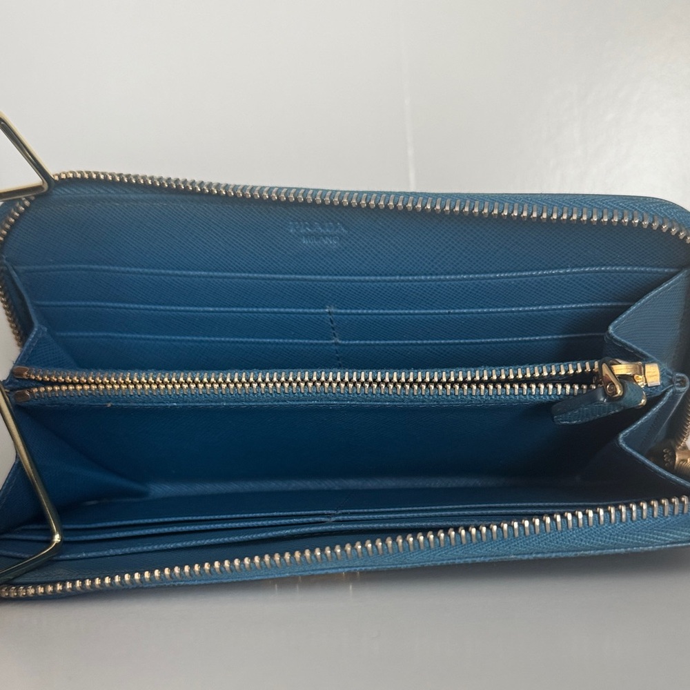 Prada Blue Saffiano Leather Large
Organizer Zippy Wallet - Picture 8 of 10